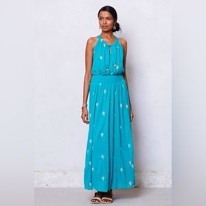 FLOREAT Anthropologie Skyscape turquoise cotton maxi dress 12
